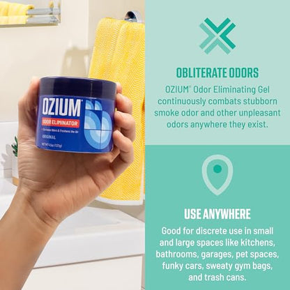 Ozium 4.5 Oz. Odor Eliminating Gel, Air Freshener Alternative | For Smoke, Pets, Musty Odors, Long Lasting Odor Remover for Cars, Homes, Outdoor Essence, 4 Pack