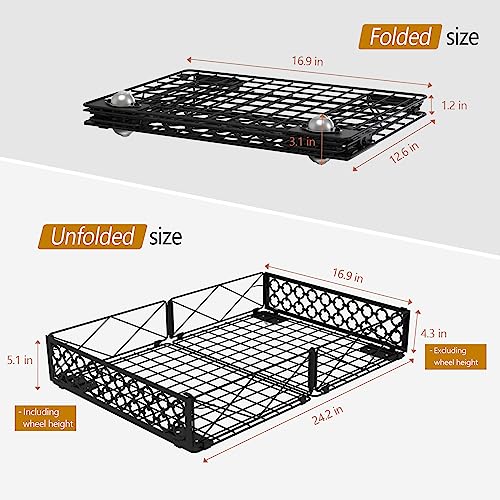 NADAMOO Under Bed Storage with Wheels, Low Profile Rolling Organizer Bins | Ultra-low 5.4" Height, 360° Swivel Casters, Strong Metal Containers Hold Shoes, Clothing, Toys, Dorm & Home Use, 2 Pack