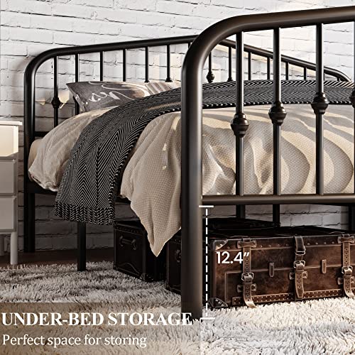 SHA CERLIN Queen Metal Bed Frame with Wrought Iron-Art Headboard, Black