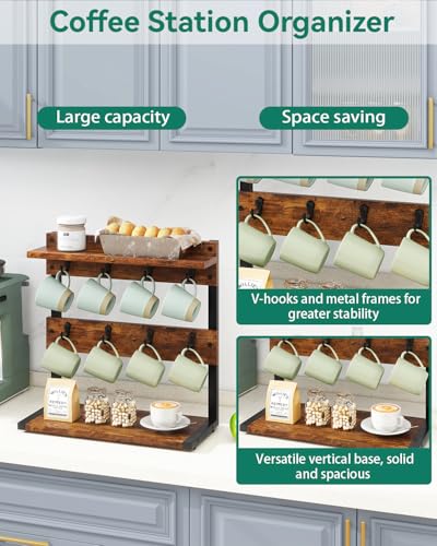 IBUYKE Countertop Mug Tree,Coffee Mug Cup Holder,Brown TBJ002H | Coffee Cup Holder Mug Display Organizer Mug Holders for Home Station Organizer Mug Stand Rack for Countertop Kitchen