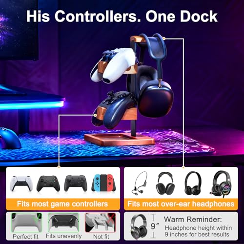 Solid Wood Controller Holder and Headphone Stand, Controller Stand for Desk