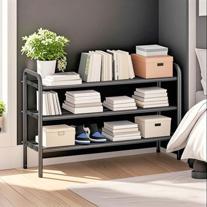 Expandable 3-Tier Shoe Rack for Closet & Entryway, Metal Shoe Organizer | Expandable • Adjustable Width • Holds 12 Pairs • Heavy-Duty Metal • Tool-Free Assembly • Fits Small Spaces