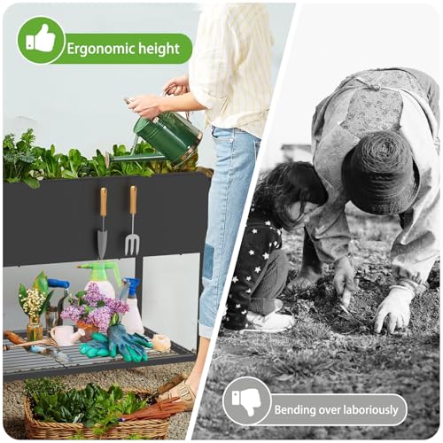 JWPEHOE 51＂Raised Garden Bed with Leg,Mobile Planter Box with Storage Shelf | Elevated Garden Box for Backyard, Balcony, Black, for Outdoor Plants