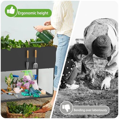 JWPEHOE 51＂Raised Garden Bed with Leg,Mobile Planter Box with Storage Shelf | Elevated Garden Box for Backyard, Balcony, Black, for Outdoor Plants