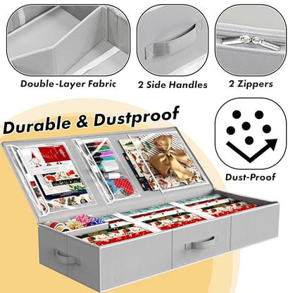 Simple Houseware 41.5" Wrapping Paper Organizer, Fits 40 Rolls, Gray | Adjustable Straps, Interior Divider for Ribbons & Bows, 3 Clear Pockets for Gift Bags & Tools, 41.5"L x 16"W