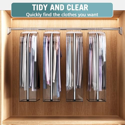 Liuoud Clear Garment Bags for Hanging Clothes 10” Gusseted, 4 Pack, 40” | Suit Bags for Closet Storage with Large Metal Zipper, Breathable odorless Hanging Plastic Clothes Cover for Coat Dress Fur