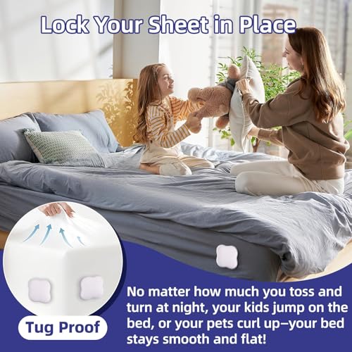 4Pack Bed Sheet Holders for Corners,Fitted Sheet Holders for Secure Grip | Kalolary Lock Bed Sheet Grippers Keep Sheets Firm & Tight, Heavy-Duty Grip Sheet Clips Fit All Sheet Sizes, Easy Installation