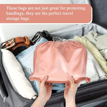 12 Pack Dust Bags for Purses and Handbags - 3 Size Premium Polyester Purse Dust Bags for Storage with Drawstring, Pink Protective Covers for Luxury Bag Shoes Boots Travel Organization