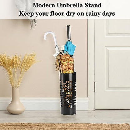 Bekith Metal Umbrella Holder, Free Standing Umbrella Stand for Entryway, Canes Walking Sticks Holder for Home, Office, 6.7" x 6.7" x 16.5", Round, Black