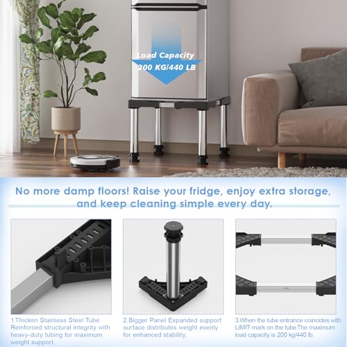 Mini Fridge Stand Adjustable Height 13"-14.2" for 22"-27.6" Appliance Black | Refrigerator Washing Machine Base with 4 Strong Feet Anti-Vibration Washer Dryer Stand Universal Laundry Pedestal Load 440LB