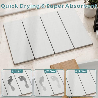 Summer&Kiss Foldable Stone Bath Mats for Bathroom, Non-Slip Diatomaceous Earth Mat, Super Absorbent & Quick Drying, Dish Drying Mats for Kitchen Counter, Easy to Clean & Store,23.5" x 15.4",Light Gray