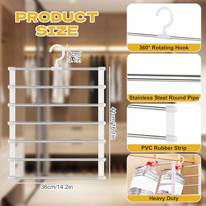 4 Pack Pants Hangers Space Saving, Portable Travel Pants Hanger, 7 Layers Multiple Metal Legging Clothes Hanger, Travel Hangers Essential Accessories for Pants Jeans Skirts Scarf Legging