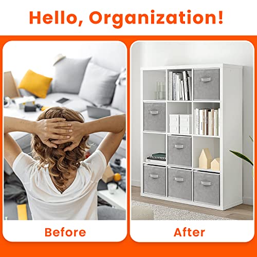 Storage Cubes - 11 Inch Heavy Duty Fabric Closet Bins for Shelves, Cube Organizer - 8 Pack Collapsible Decorative Storage Bins Baskets for Organizing Clothes Blankets Toys (Grey)