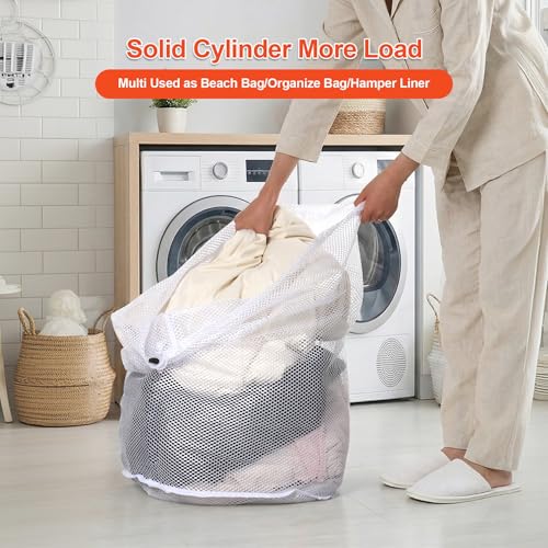 MADIKA 3 Pcs Mesh Laundry Bags for College, Dorm, Travel, Famliy and Apartment with Drawstring Closure Sturdy(White, 3 XX-Large)