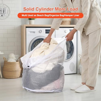 MADIKA 3 Pcs Mesh Laundry Bags for College, Dorm, Travel, Famliy and Apartment with Drawstring Closure Sturdy(White, 3 XX-Large)