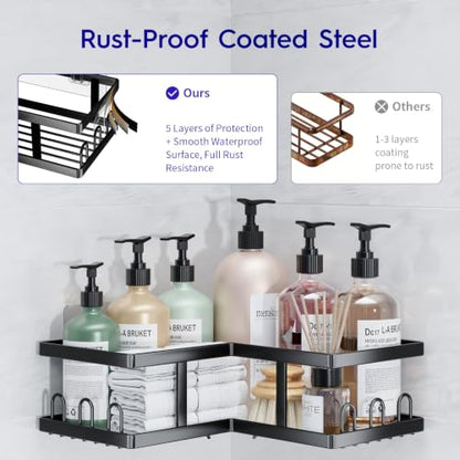 Shower Caddy Corner No Drilling-Adhesive, Shower Shelves-Rustproof | Organizer for Dorm. Black, 4-Pack - with Soap Holder