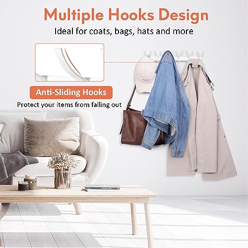 Optish Coat Rack Wall Mount, Coat Hook Wall Mount, Wall Hooks for Hanging, Hat Rack for Walls, Coats Hanger with 12 Hook, Towel Hooks for Bathrooms (2 Pack, White)