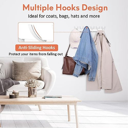 Optish Coat Rack Wall Mount, Coat Hook Wall Mount, Wall Hooks for Hanging, Hat Rack for Walls, Coats Hanger with 12 Hook, Towel Hooks for Bathrooms (2 Pack, White)