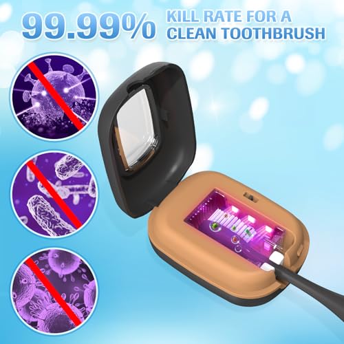 Rechargerable UVC Toothbrush Sanitizer Case Pro Compatible with Electric Toothbrush Heads/Regular Toothbrushes Travel Toothbrush Covers Case Magnetic Holder for Houshold/Traveling Black