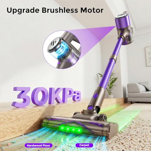 WLOTPO Vacuum Cleaners for Home,Cordless Vacuum Cleaner,Lightweight Stick Vacuum Cordless Rechargeable,Self-Standing Design,LED Touch Screen,Vacuum for Hardwood Floors,Carpet,Pet Hair(Blue Purple)