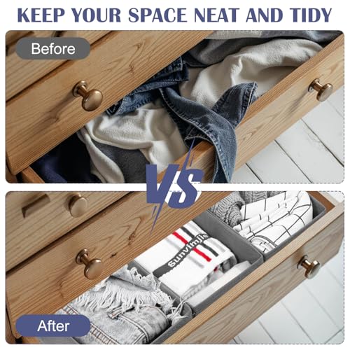 9-Pack Foldable Drawer Organizers Foldable Storage Bins – Clothing Drawer Organizer for Clothes, Dark Grey (10.6"x5.5"x4.3", Non-Woven Fabric)