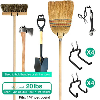Pegboard Hooks, 8 Pack Peg Board Tool Utility Hooks & Hangers (Black) | 1/4" Pegboard Accessories Organizers, Heavy Duty Peg Board Big Tool Hooks, Shelving Hangers for Craft Garage Workbench Office