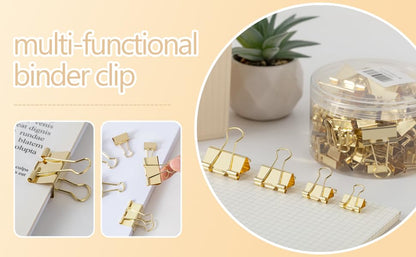 Binder Clip Paper Clamps, Assorted Sizes (Mini, Small, Medium, Large), 100 Pcs Clips for Office School Supplies (Gold)