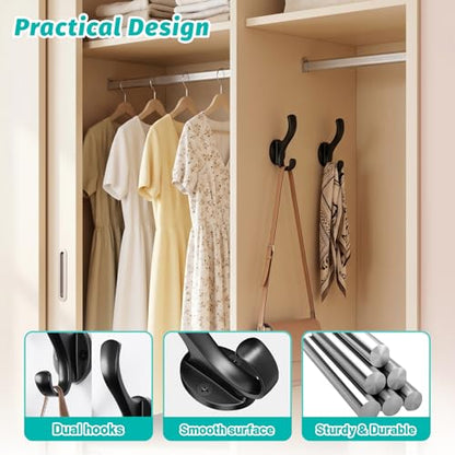 Coat Hooks Heavy Duty - Wall Mount Metal Towel Hooks Screw-in Wall Hooks for Hanging Hat, Towel, Key, Robe, Scarf, Bag, Cap (6 PCS Black)