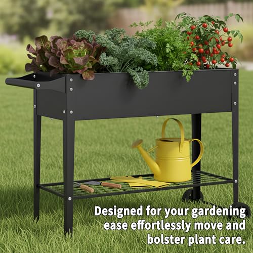 Elevate 32" Tall Raised Garden Bed with Wheel,Planter Box for Backyard,Outdoor Garden, Patio, Balcony, 400lb Capacity,Black