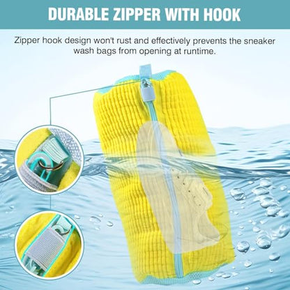 Shoe Washing Machine Bag, Shoe Laundry Bag for Washer and Dryer | 2 Pack Shoe Cleaning Bag for Sneakers & Tennis Shoes, XXL Size, Shoe Protection, Dry Bags, Zipper Hook, Travel & Dorm Storage