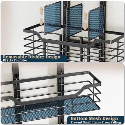 6-Tier Hair Tool Organizer - Hair Dryer Holder Over The Door/Wall Mounted DIY Adjustable Shelf Bathroom Door Organizer with Hook for Curling Iron/Blow Dryer/Straightener Black