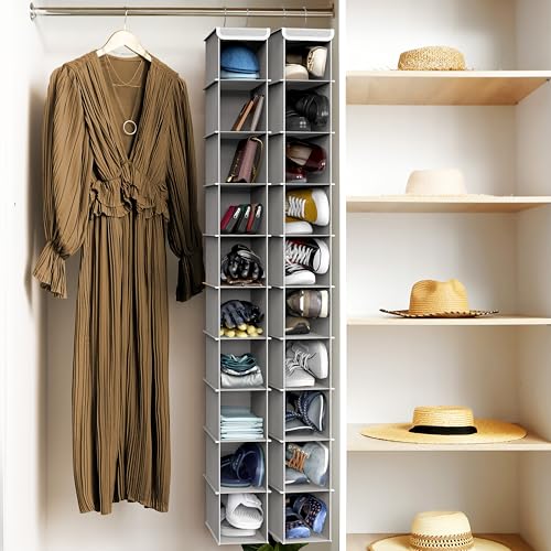 Simple Houseware 10 Shelves Closet Hanging Shoe Organizer, Gray | Dual Metal Hooks, Holds Up to 20 lbs, for Narrow Space
