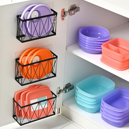3 Pack Cabinet Organizer - Adhesive Lid Organizer Slim Space Wall Mounted Inside Cabinet Door Storage for Kitchen, Bathroom, Pantry, Under Sink