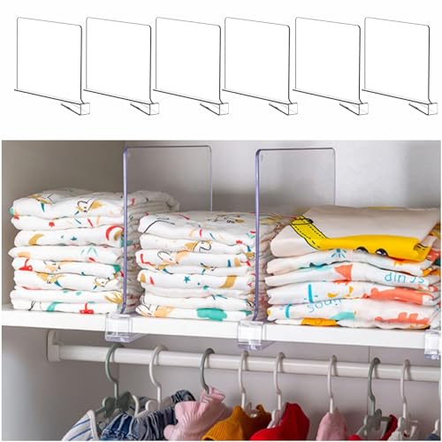 6 Pack Clear Acrylic Shelf Divider for Closet Orga...