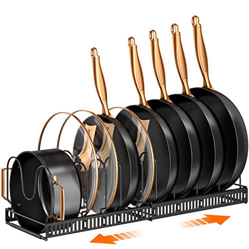 MUDEELA Expandable Pot Pan Lid Organizers inside Cabinet, 10 Divider-Black | Expandable 11.8–22.9", 10 Adjustable Divider, Tool-Free Assembly, Non-Slip, Scratch-Proof, For Pan Lid Cutting Board Bakeware