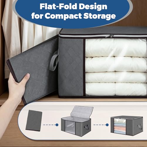 8 Pack Clothes and Blanket Storage Bags for Closet | Reinforced Handle, Large Capacity, Clear Window, for Sweater, Comforter, Bedding