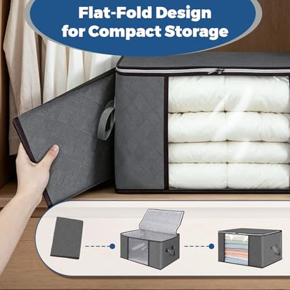 8 Pack Clothes and Blanket Storage Bags for Closet | Reinforced Handle, Large Capacity, Clear Window, for Sweater, Comforter, Bedding