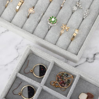 Fixwal Jewelry Organizer Trays 5 Pack 14in Stackable Drawer Box Dividers | Stackable 14in Trays, Removable Dividers, Multi-Layer Design, for Earrings Necklaces Bracelets and Watches