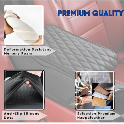 Car Armrest Cushion Pad Auto Center Console Cover with Storage Bag Memory Foam Arm Rest Console Pad Leather Universal Fit for Most Vehicles (Thick Pad, Black)