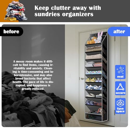 10 - Pocket Over - the - Door Hanging Shoe Organizers & Rack, Made of Sturdy 600D Oxford + Non - Woven Fabric, Space - Saving Storage for Shoes, Boots & More (Black)
