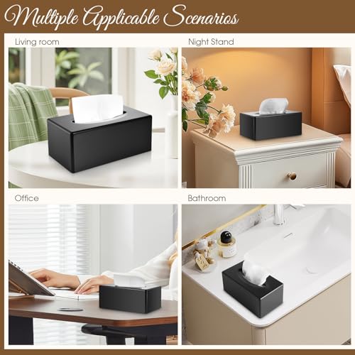 Tissue Box Cover, Rectangle Facial Tissue Holder with Bottom, Decorative Storage Organizer Box for Bathroom Vanity, Countertops, Dressers, Night Stand, Parlors and Offices - Matte Black