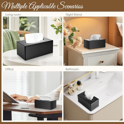 Tissue Box Cover, Rectangle Facial Tissue Holder with Bottom, Decorative Storage Organizer Box for Bathroom Vanity, Countertops, Dressers, Night Stand, Parlors and Offices - Matte Black
