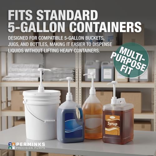 5 Gallon Pump Dispenser - Pump for 5 Gallon Bucket, Jug, Bottle, Large Container - Great for Shampoo & Conditioner, Laundry Detergent, Snow Cone Syrup, Bleach Liquid, Oil & More (Pack of 2)