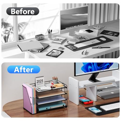 gianotter 4-Tier Paper Organizer With Magazine Holder | Desk Organizers and Accessories, File Organizer for Office Supplies Storag (Black, 4-Tier)