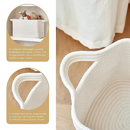 R RUNKA Cotton Rope Basket Set of 3 (15"x10.2"x9.1") - Rectangle Storage Bins - Versatile Toy Storage Organizer - Perfect for Kids, Dog Toys, Books, Shelves - White