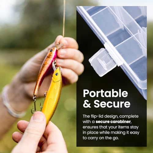 Budreu 4pack 36 Grids Plastic Clear Organizer Box Bead Storage Containers with Adjustable Dividers for Craft Jewelry Fishing Tackles Parts Storage with 4 Sheets Label Stickers