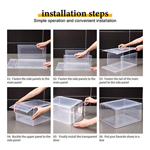 Attelite Shoe Storage Boxes Stackable Clear Shoe Organizer Cabinet,6 Pack | Shoe Box for Entryway Closet,Thicken Sturdy Durable Plastic,Fit up to Men's Size 12,Tool-free Assembly,Magnetic Door