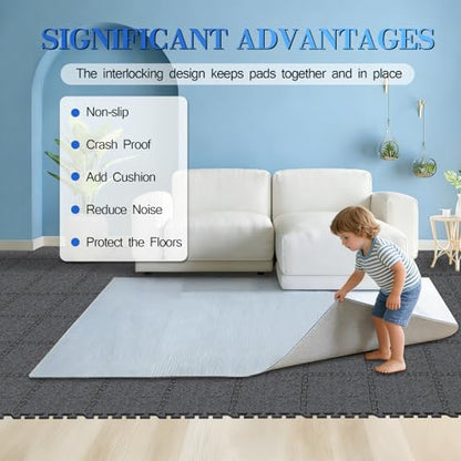BXI Soundproof Interlocking Rug Pad 16 Pcs, 11x 11 x 0.4 inches Non Slip Rug Pads, High Density Noise Reduction Puzzle Felt Carpet Padding, Rug Mat Protects and Adds Cushion for Hardwood Floor