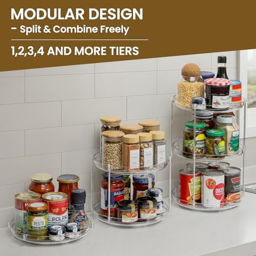 2 SET 2 Tier Non-Skid Acrylic Lazy Susan Organizer - Rotating Spice Rack - Turntable Spinning Organization for Kitchen, Pantry, Countertop, Closet, Bathroom, Vanity, Medicine Cabinet Organizing,9.25''