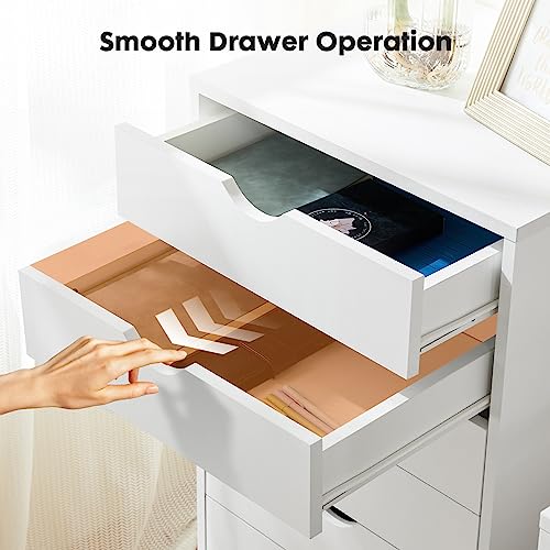 OLIXIS 7 Drawer File Cabinet on Wheels, Printer Stand | Fits Under Desks, Wood Storage Organization Holds Printer, Office Supplies, Not For Hanging Files, For Home Office Use White